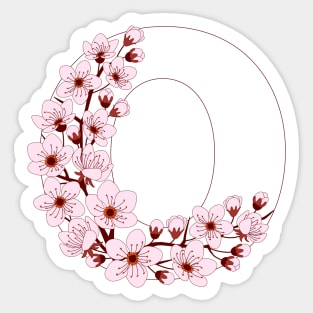 Colorful capital letter O patterned with sakura twig Sticker